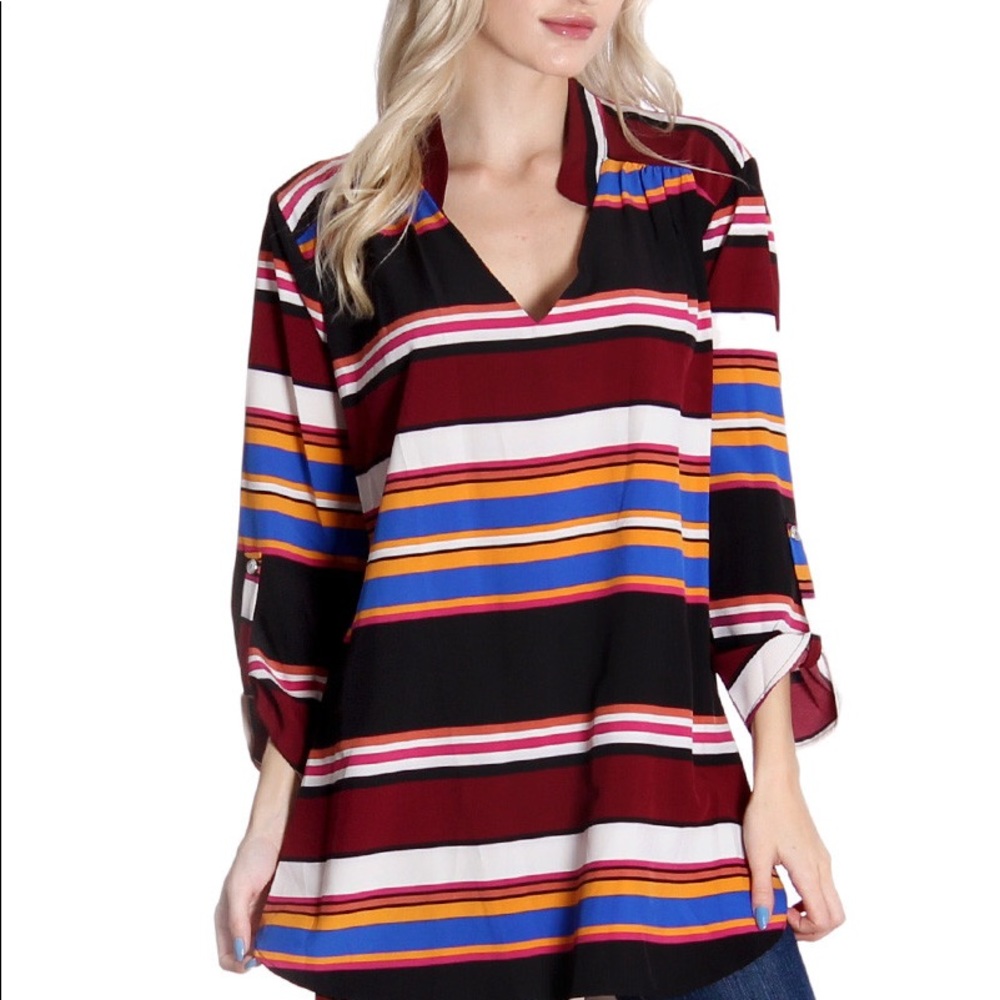 Stripped high low blouse